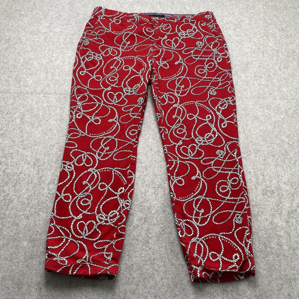Tommy Hilfiger Pants Womens 14 (35x25) Red Rope Nautical Chino Stretch Twill